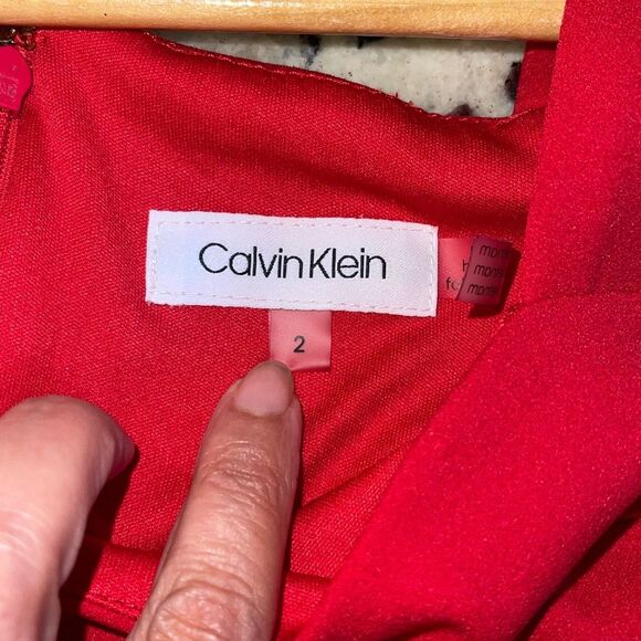 Calvin Klein Womens Cold Shoulder Flutter Sleeve Tie Belt Jumpsuit Red Size 2 - Picture 6 of 11